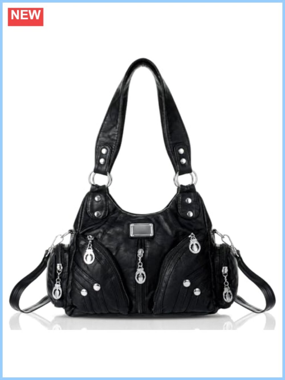 Large Capacity Hobo Shoulder Bag Vegan Leather Multi-Pocket Satchel
